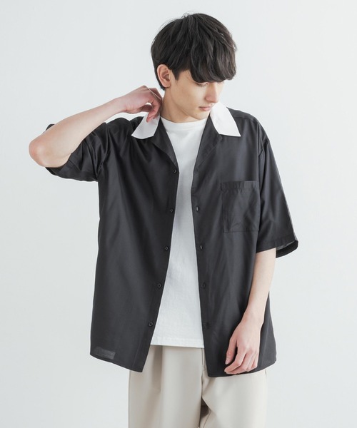 Rocky Monroe(ロッキーモンロー)の「クレリックオープンカラードレープ半袖シャツ(シャツ/ブラウス・メンズ・ホワイト/チャコールグレー/ブラック/サックスブルー/ブルーグリーン/グレイッシュベージュ・M/L)」の3枚目の写真