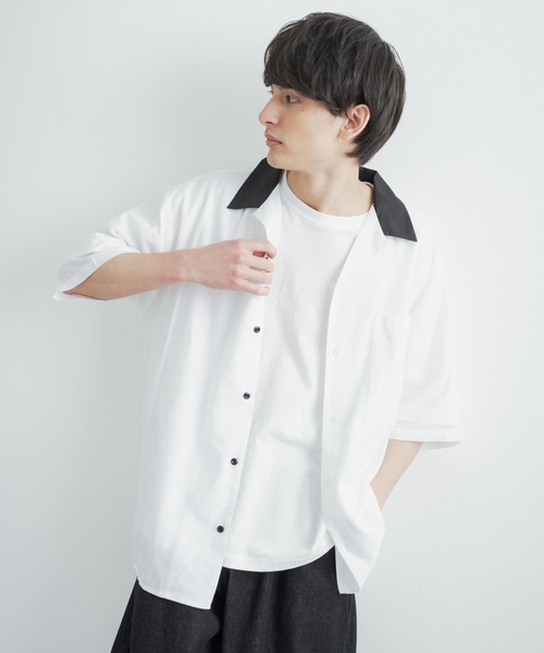 Rocky Monroe(ロッキーモンロー)の「クレリックオープンカラードレープ半袖シャツ(シャツ/ブラウス・メンズ・ホワイト/チャコールグレー/ブラック/サックスブルー/ブルーグリーン/グレイッシュベージュ・M/L)」の7枚目の写真