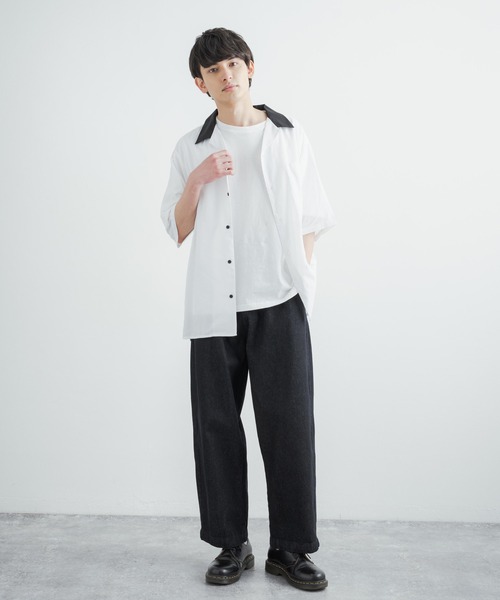 Rocky Monroe(ロッキーモンロー)の「クレリックオープンカラードレープ半袖シャツ(シャツ/ブラウス・メンズ・ホワイト/チャコールグレー/ブラック/サックスブルー/ブルーグリーン/グレイッシュベージュ・M/L)」の8枚目の写真