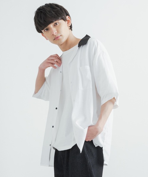 Rocky Monroe(ロッキーモンロー)の「クレリックオープンカラードレープ半袖シャツ(シャツ/ブラウス・メンズ・ホワイト/チャコールグレー/ブラック/サックスブルー/ブルーグリーン/グレイッシュベージュ・M/L)」の10枚目の写真