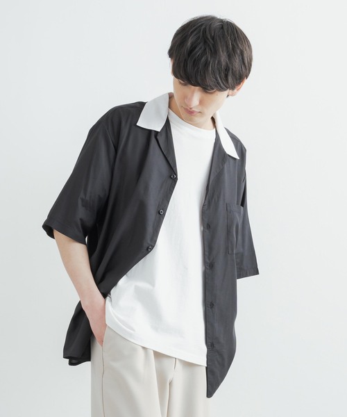 Rocky Monroe(ロッキーモンロー)の「クレリックオープンカラードレープ半袖シャツ(シャツ/ブラウス・メンズ・ホワイト/チャコールグレー/ブラック/サックスブルー/ブルーグリーン/グレイッシュベージュ・M/L)」の11枚目の写真