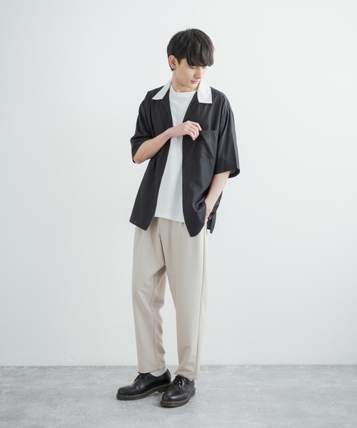 Rocky Monroe(ロッキーモンロー)の「クレリックオープンカラードレープ半袖シャツ(シャツ/ブラウス・メンズ・ホワイト/チャコールグレー/ブラック/サックスブルー/ブルーグリーン/グレイッシュベージュ・M/L)」の12枚目の写真