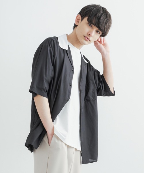 Rocky Monroe(ロッキーモンロー)の「クレリックオープンカラードレープ半袖シャツ(シャツ/ブラウス・メンズ・ホワイト/チャコールグレー/ブラック/サックスブルー/ブルーグリーン/グレイッシュベージュ・M/L)」の14枚目の写真