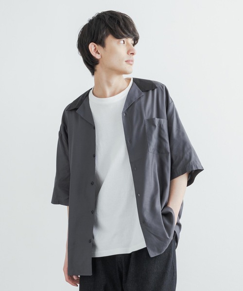 Rocky Monroe(ロッキーモンロー)の「クレリックオープンカラードレープ半袖シャツ(シャツ/ブラウス・メンズ・ホワイト/チャコールグレー/ブラック/サックスブルー/ブルーグリーン/グレイッシュベージュ・M/L)」の15枚目の写真