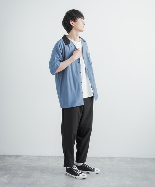 Rocky Monroe(ロッキーモンロー)の「クレリックオープンカラードレープ半袖シャツ(シャツ/ブラウス・メンズ・ホワイト/チャコールグレー/ブラック/サックスブルー/ブルーグリーン/グレイッシュベージュ・M/L)」の22枚目の写真