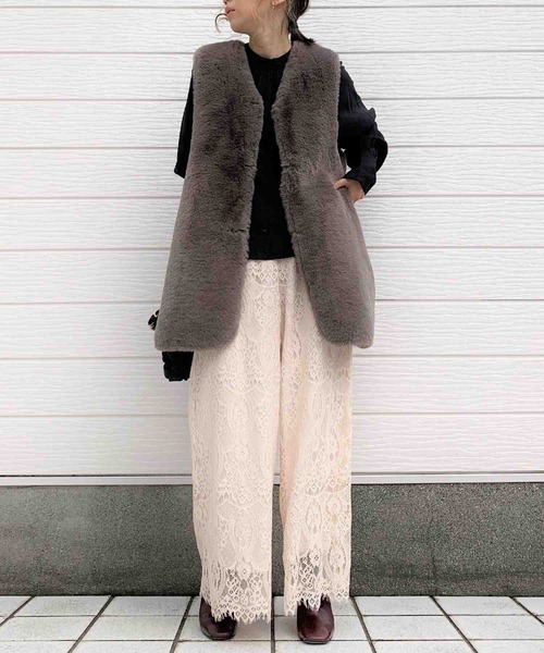 Q(キュー)の「スカラレースパンツ(その他パンツ・レディース・ネイビー/グレー/ベージュ・MEDIUM)」の19枚目の写真