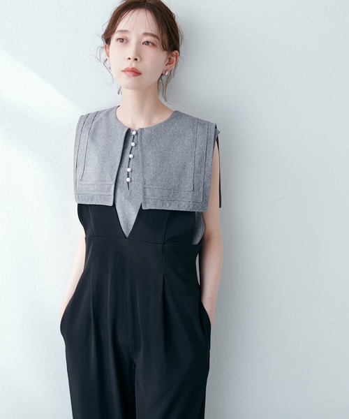 natural couture（ナチュラルクチュール）の「WEB限定サイズ有り/嬉しいS・Mの2サイズ展開◎ハイウエスト深Ｖサロペット（サロペット/オーバーオール・レディース・ブラック/ベージュ/ライトベージュ・SMALL/MEDIUM）」の7枚目の写真