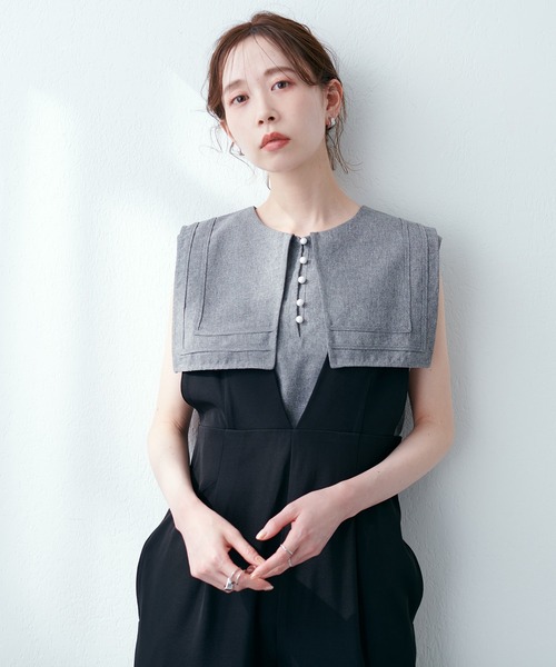 natural couture（ナチュラルクチュール）の「WEB限定サイズ有り/嬉しいS・Mの2サイズ展開◎ハイウエスト深Ｖサロペット（サロペット/オーバーオール・レディース・ブラック/ベージュ/ライトベージュ・SMALL/MEDIUM）」の6枚目の写真