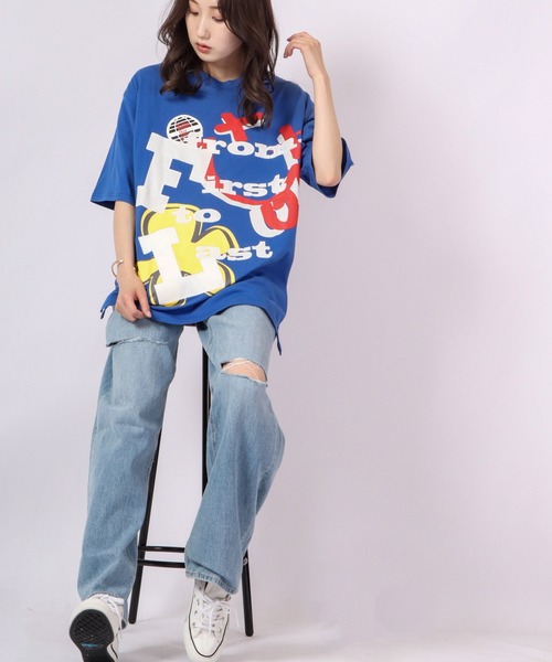 RE730(アールイーセブンサーティー)の「RE730 ビッグシルエットスマイルプリン半袖Tシャツ(Tシャツ/カットソー・メンズ・ホワイト/ブルー/ブルー系その他/ブラック系その他/グリーン/ライトグレー/ブラック・XL/M/L)」の17枚目の写真