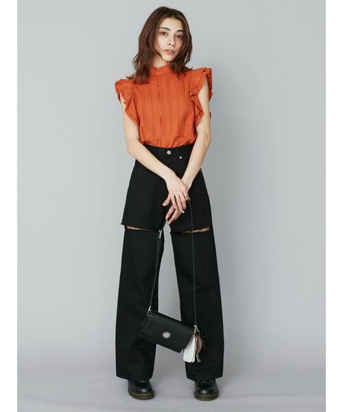 EVRIS（エヴリス）の「コットンレースラッフルノースリーブトップス（タンクトップ・レディース・ホワイト/ブラック/オレンジ・FREE）」の8枚目の写真