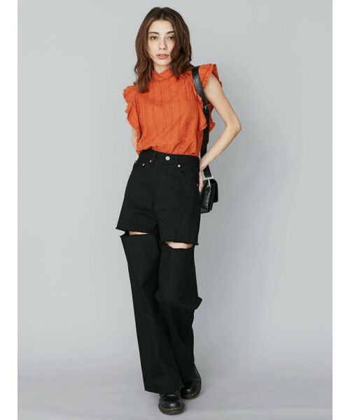 EVRIS（エヴリス）の「コットンレースラッフルノースリーブトップス（タンクトップ・レディース・ホワイト/ブラック/オレンジ・FREE）」の9枚目の写真