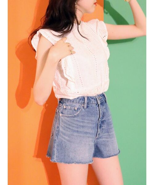 EVRIS（エヴリス）の「コットンレースラッフルノースリーブトップス（タンクトップ・レディース・ホワイト/ブラック/オレンジ・FREE）」の12枚目の写真