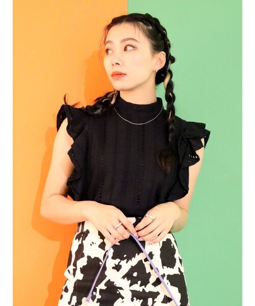 EVRIS（エヴリス）の「コットンレースラッフルノースリーブトップス（タンクトップ・レディース・ホワイト/ブラック/オレンジ・FREE）」の15枚目の写真