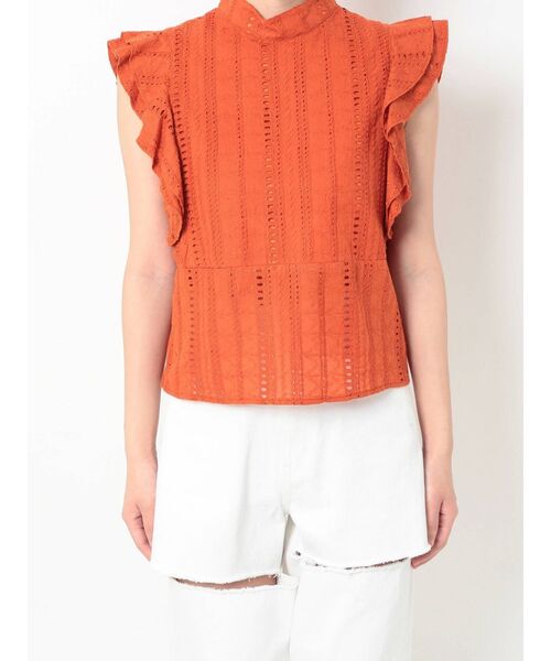 EVRIS（エヴリス）の「コットンレースラッフルノースリーブトップス（タンクトップ・レディース・ホワイト/ブラック/オレンジ・FREE）」の21枚目の写真