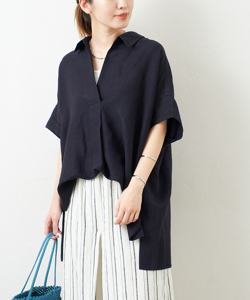 JOURNAL STANDARD（ジャーナルスタンダード）の「スキッパープルオーバー（シャツ/ブラウス・レディース・ホワイト/ベージュ/ネイビー/ピンク・FREE）」の3枚目の写真