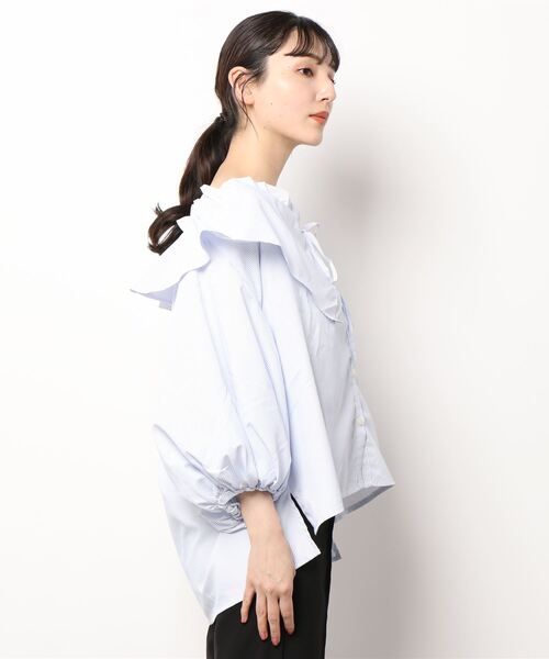 ブラウス シャツ 先染めランダムストライプフリルドルマンブラウス レディース STYLEBLOCK ブラウス シャツ 先染めランダムストライプフリル