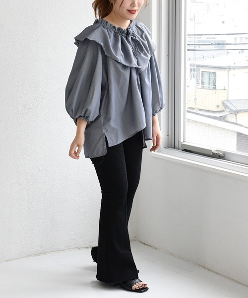 sango(sango)の「先染めストライプフリルブラウス(シャツ/ブラウス・レディース・ネイビー/ライトブルー/ホワイト・FREE)」の17枚目の写真