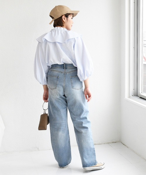 sango(sango)の「先染めストライプフリルブラウス(シャツ/ブラウス・レディース・ネイビー/ライトブルー/ホワイト・FREE)」の13枚目の写真