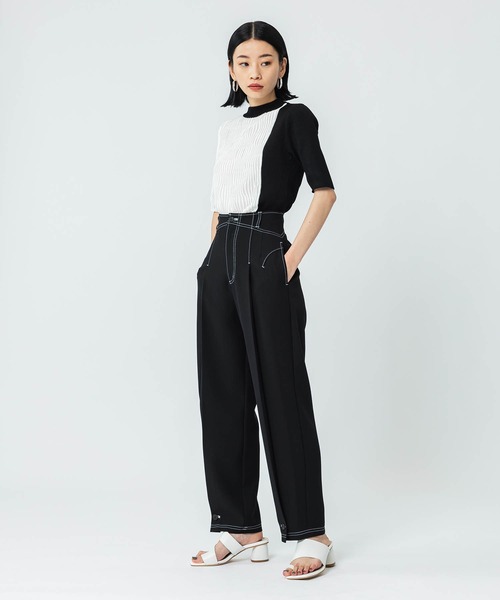 UNITED TOKYO - ＊ ウェーブ ニット トップス  ブラック 半袖 UNITED TOKYO - ＊ ウェーブ ニット トップス ブラック 半袖の