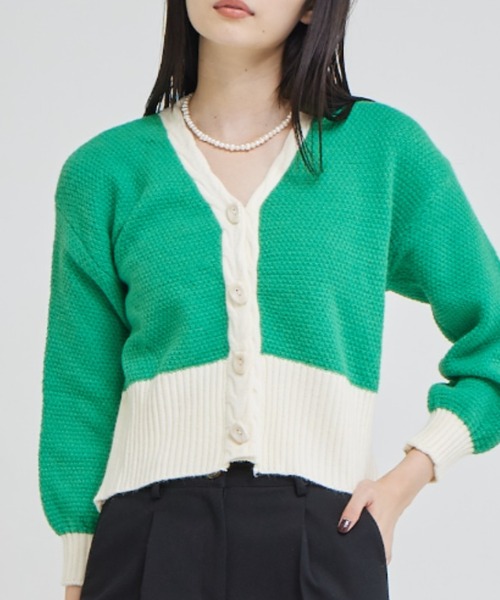 solleim(ソルレム)の「バイカラークロップドニットカーディガン(カーディガン/ボレロ・レディース・ブラック/グリーン・M)」の18枚目の写真
