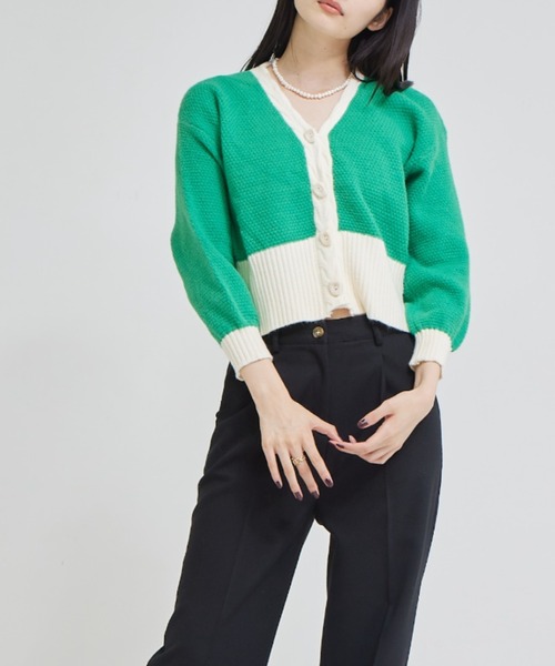 solleim(ソルレム)の「バイカラークロップドニットカーディガン(カーディガン/ボレロ・レディース・ブラック/グリーン・M)」の19枚目の写真