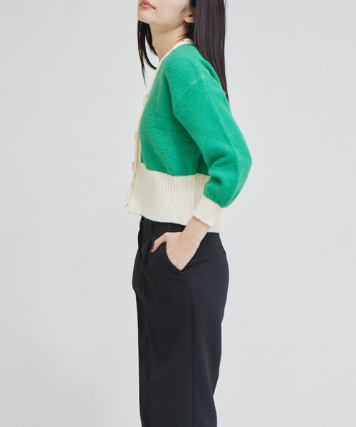 solleim(ソルレム)の「バイカラークロップドニットカーディガン(カーディガン/ボレロ・レディース・ブラック/グリーン・M)」の20枚目の写真
