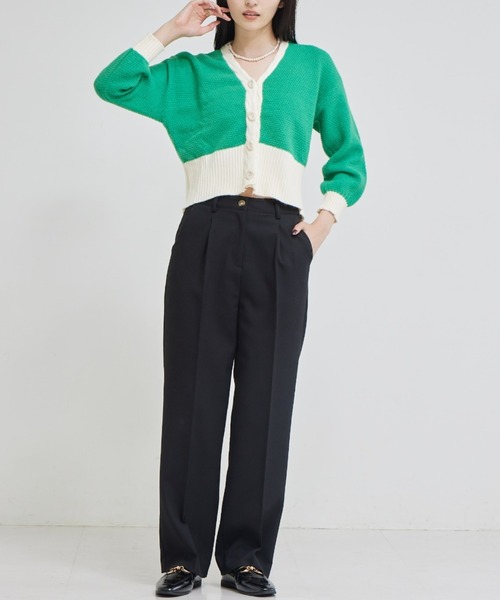 solleim(ソルレム)の「バイカラークロップドニットカーディガン(カーディガン/ボレロ・レディース・ブラック/グリーン・M)」の21枚目の写真