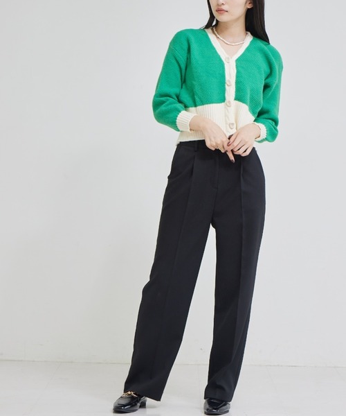 solleim(ソルレム)の「バイカラークロップドニットカーディガン(カーディガン/ボレロ・レディース・ブラック/グリーン・M)」の22枚目の写真