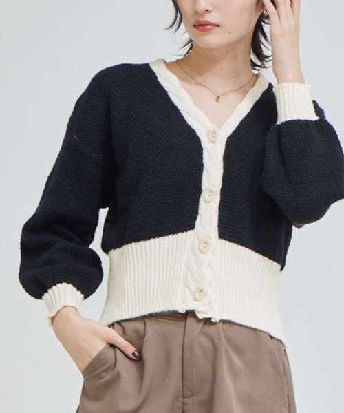 solleim(ソルレム)の「バイカラークロップドニットカーディガン(カーディガン/ボレロ・レディース・ブラック/グリーン・M)」の13枚目の写真