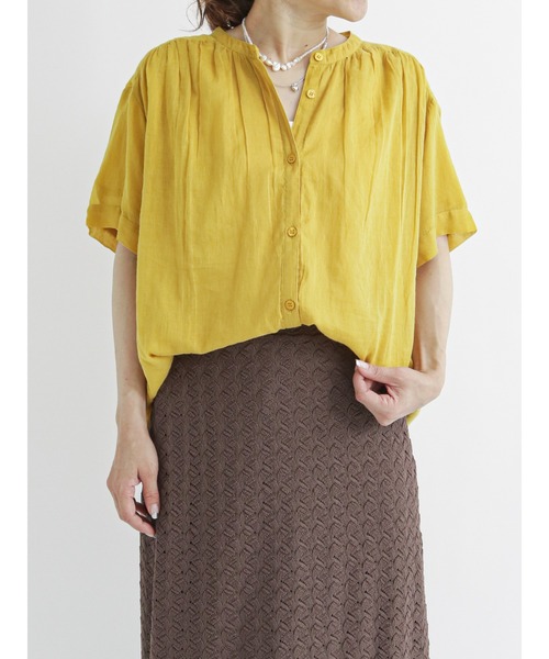 Samansa Mos2 blue（サマンサモスモスブルー）の「コットンボイルギャザーブラウス（シャツ/ブラウス・レディース・ブラック/カーキ/イエロー/ブルー・ﾌﾘ-）」の4枚目の写真