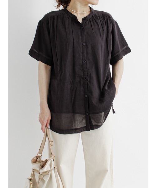 Samansa Mos2 blue（サマンサモスモスブルー）の「コットンボイルギャザーブラウス（シャツ/ブラウス・レディース・ブラック/カーキ/イエロー/ブルー・ﾌﾘ-）」の2枚目の写真