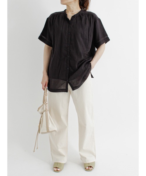 Samansa Mos2 blue（サマンサモスモスブルー）の「コットンボイルギャザーブラウス（シャツ/ブラウス・レディース・ブラック/カーキ/イエロー/ブルー・ﾌﾘ-）」の8枚目の写真