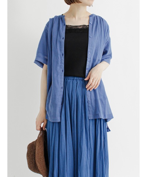 Samansa Mos2 blue（サマンサモスモスブルー）の「コットンボイルギャザーブラウス（シャツ/ブラウス・レディース・ブラック/カーキ/イエロー/ブルー・ﾌﾘ-）」の13枚目の写真