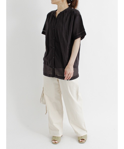 Samansa Mos2 blue（サマンサモスモスブルー）の「コットンボイルギャザーブラウス（シャツ/ブラウス・レディース・ブラック/カーキ/イエロー/ブルー・ﾌﾘ-）」の7枚目の写真