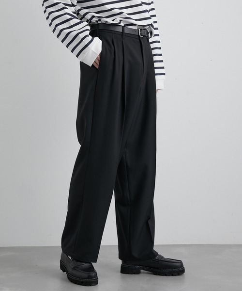 JUNRED(ジュンレッド)の「ウォームツイルタックワイドパンツ(スラックス・メンズ・ブラック/グリーン/ベージュ系その他・S/M/L)」の4枚目の写真