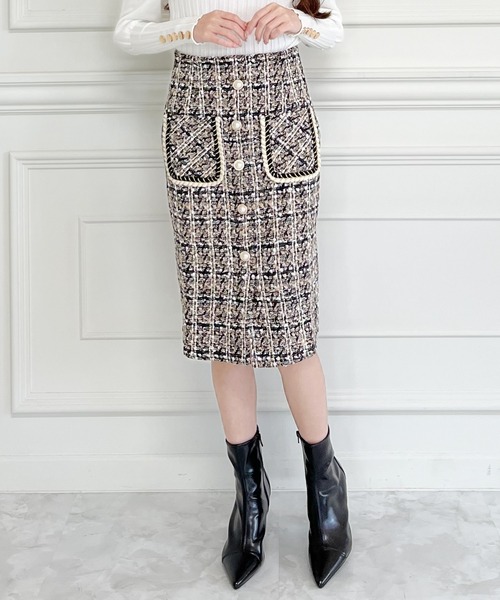 MIIA（ミーア）の「パール釦ツイードタイトスカート（スカート・レディース・ブラック/ベージュ・FREE）」の7枚目の写真