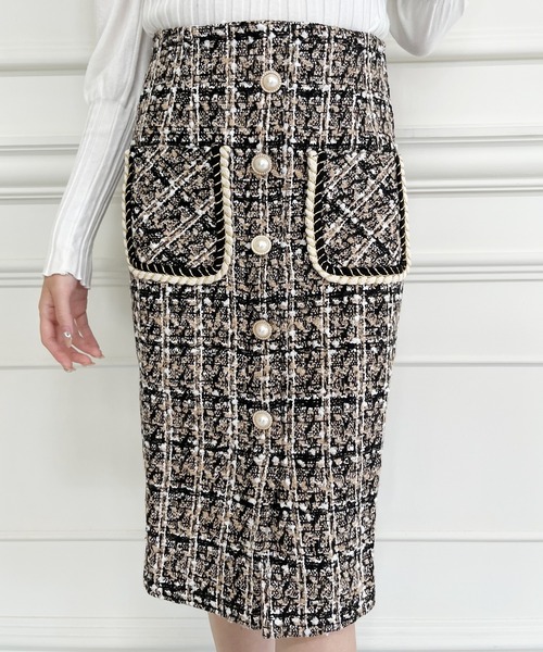 MIIA（ミーア）の「パール釦ツイードタイトスカート（スカート・レディース・ブラック/ベージュ・FREE）」の3枚目の写真
