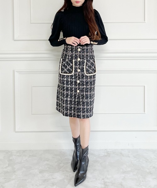 MIIA（ミーア）の「パール釦ツイードタイトスカート（スカート・レディース・ブラック/ベージュ・FREE）」の6枚目の写真