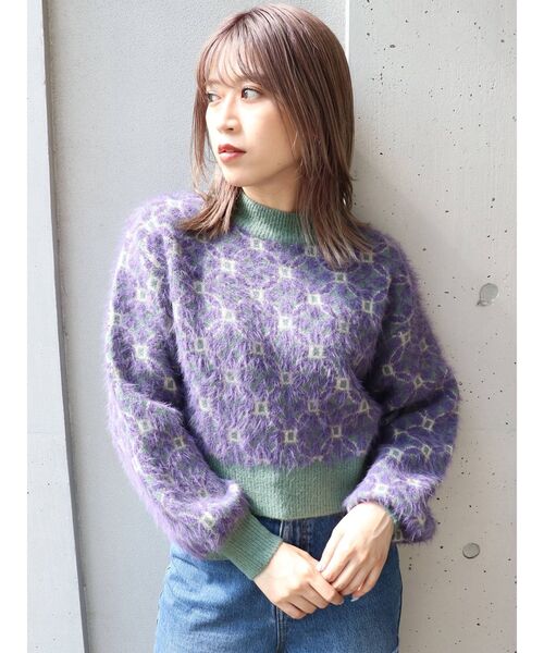 MURUA（ムルーア）の「レトロジオメニット（ニット/セーター・レディース・アイボリー/ブラック/パープル・FREE）」の21枚目の写真