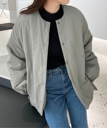 StyleSea | サイドファスナーノーカラーブルゾン(ノーカラージャケット)