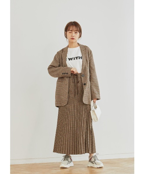 N WITH.(エヌウィズ)の「チェック柄プリーツマキシスカート(スカート・レディース・カーキブラウン/ブルー・MEDIUM)」の17枚目の写真