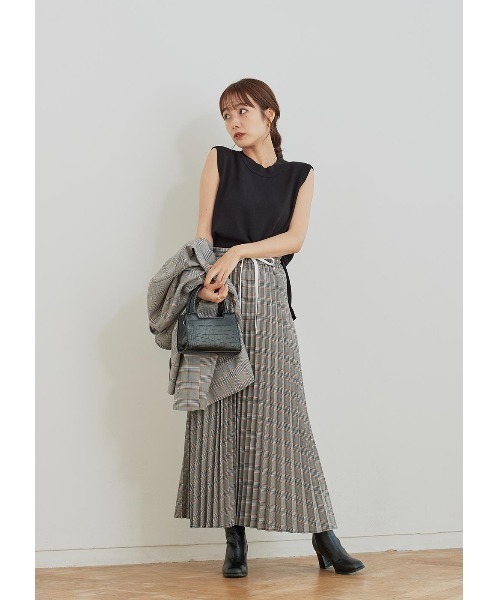 N WITH.(エヌウィズ)の「チェック柄プリーツマキシスカート(スカート・レディース・カーキブラウン/ブルー・MEDIUM)」の8枚目の写真