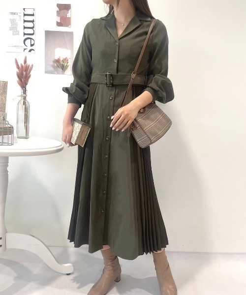 CECIL McBEE(セシルマクビー)の「サイドプリーツ開襟ワンピース(ワンピース・レディース・ブラック/ピンク/モカ/カーキ・MEDIUM)」の16枚目の写真
