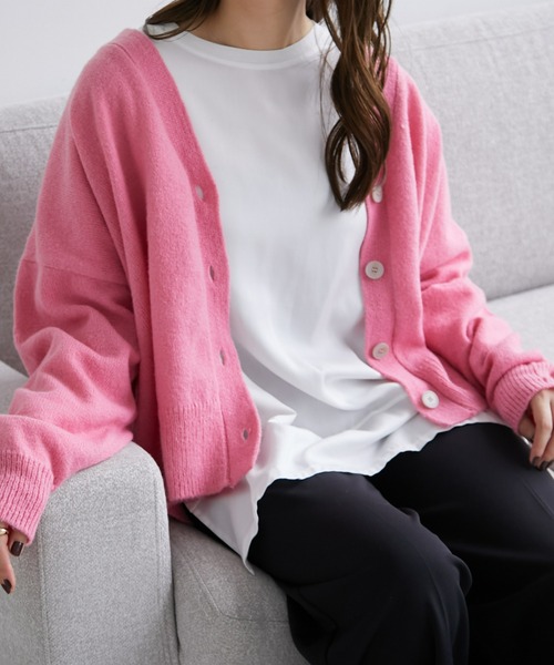 ECRIRE（エクリール）の「ショート丈ニットカーディガン（カーディガン/ボレロ・レディース・ピンク/ダークブラウン/ベージュ/ブルー・M/L）」の6枚目の写真