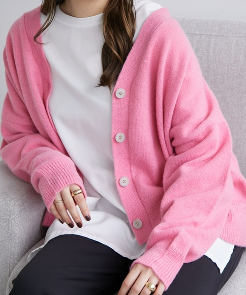 ECRIRE（エクリール）の「ショート丈ニットカーディガン（カーディガン/ボレロ・レディース・ピンク/ダークブラウン/ベージュ/ブルー・M/L）」の7枚目の写真