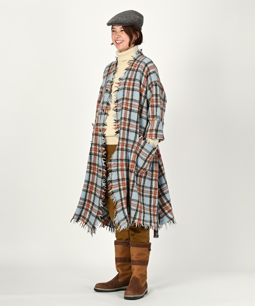 45R インドメリノ縮絨のロングカシュクール チェック グリーン 45R（フォーティファイブアール）の「インドメリノ縮絨のロング