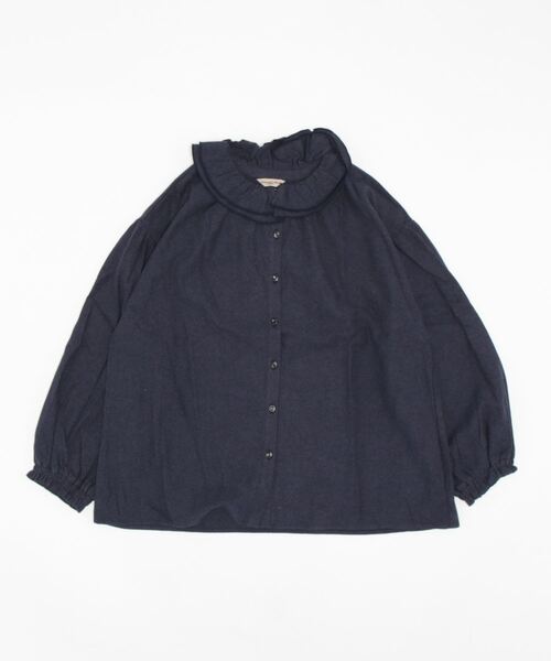 Samansa Mos2（サマンサ モスモス）の「シャンブレー起毛襟フリルブラウス（シャツ/ブラウス・レディース・ネイビー/ベージュ/ブルー/オフホワイト・ﾌﾘ-）」の4枚目の写真