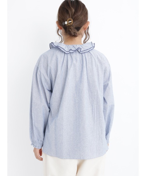 Samansa Mos2（サマンサ モスモス）の「シャンブレー起毛襟フリルブラウス（シャツ/ブラウス・レディース・ネイビー/ベージュ/ブルー/オフホワイト・ﾌﾘ-）」の10枚目の写真