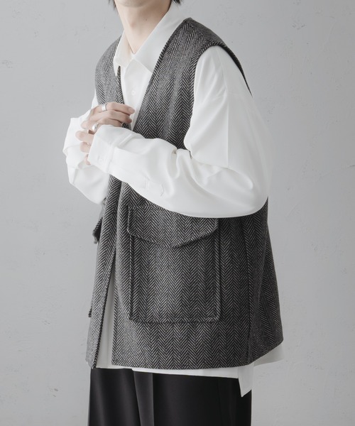 epnok（エプノック）の「ツイードノーカラージレベスト（ベスト・メンズ・ブラウン系その他/チャコールグレー/グレー・LARGE/SMALL/MEDIUM）」の6枚目の写真