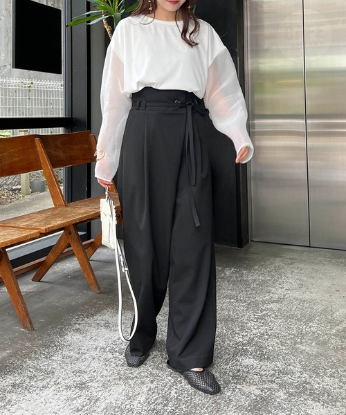 CAPRICIEUX LE'MAGE(カプリシューレマージュ)の「シアースリーブリブTシャツ(Tシャツ/カットソー・レディース・ブラック/ホワイト/ベージュ・FREE)」の14枚目の写真